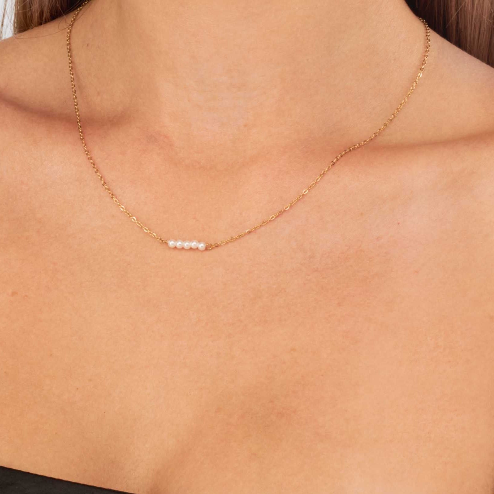 Karlie - 18k Gold White Pearl Bar Necklace - Camilla Dovey Jewelry