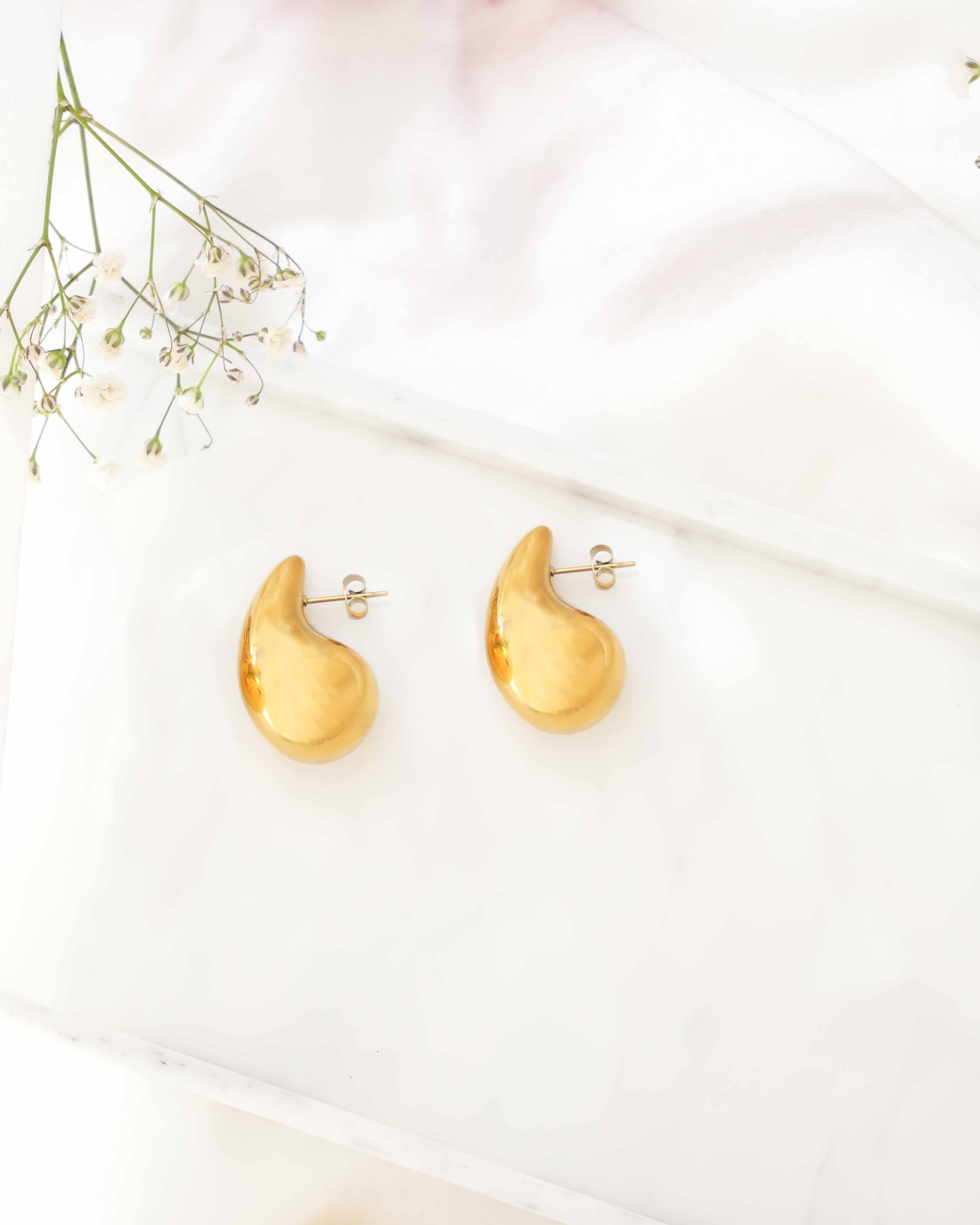 Celine -  18k Gold Dome Drop Earrings