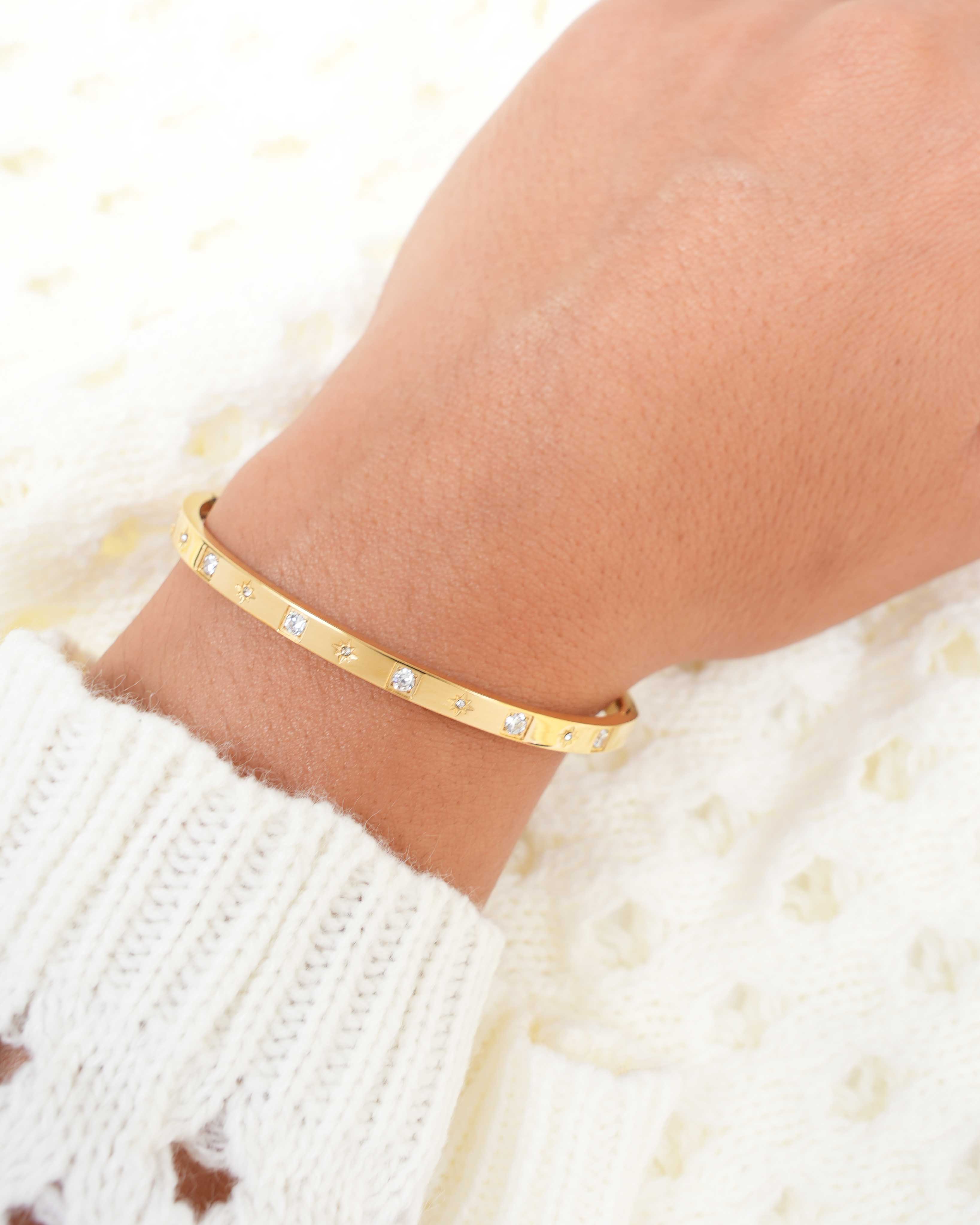 Glimmer - 18k Gold Bangle Zirconia Inset Bracelet