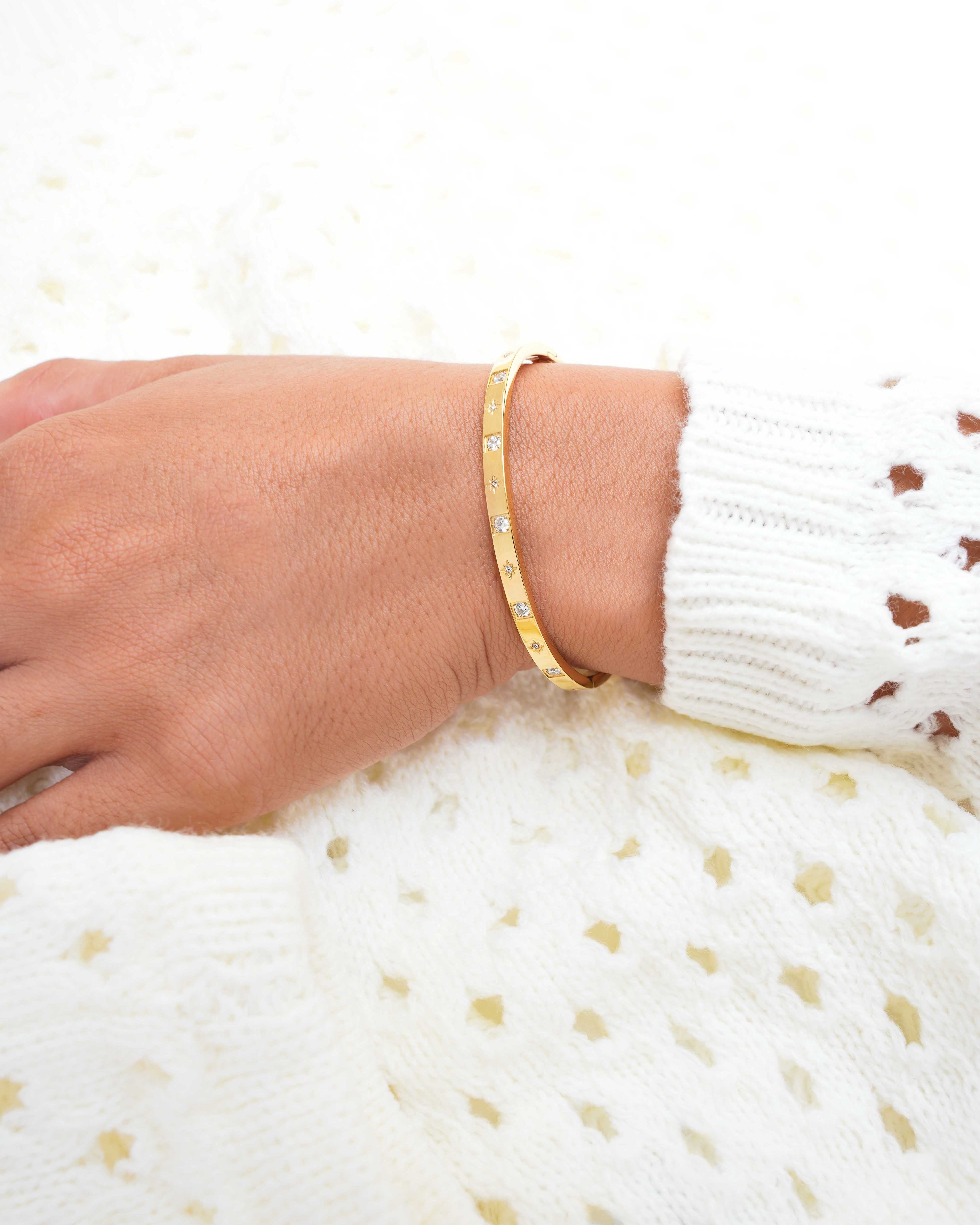 Glimmer - 18k Gold Bangle Zirconia Inset Bracelet