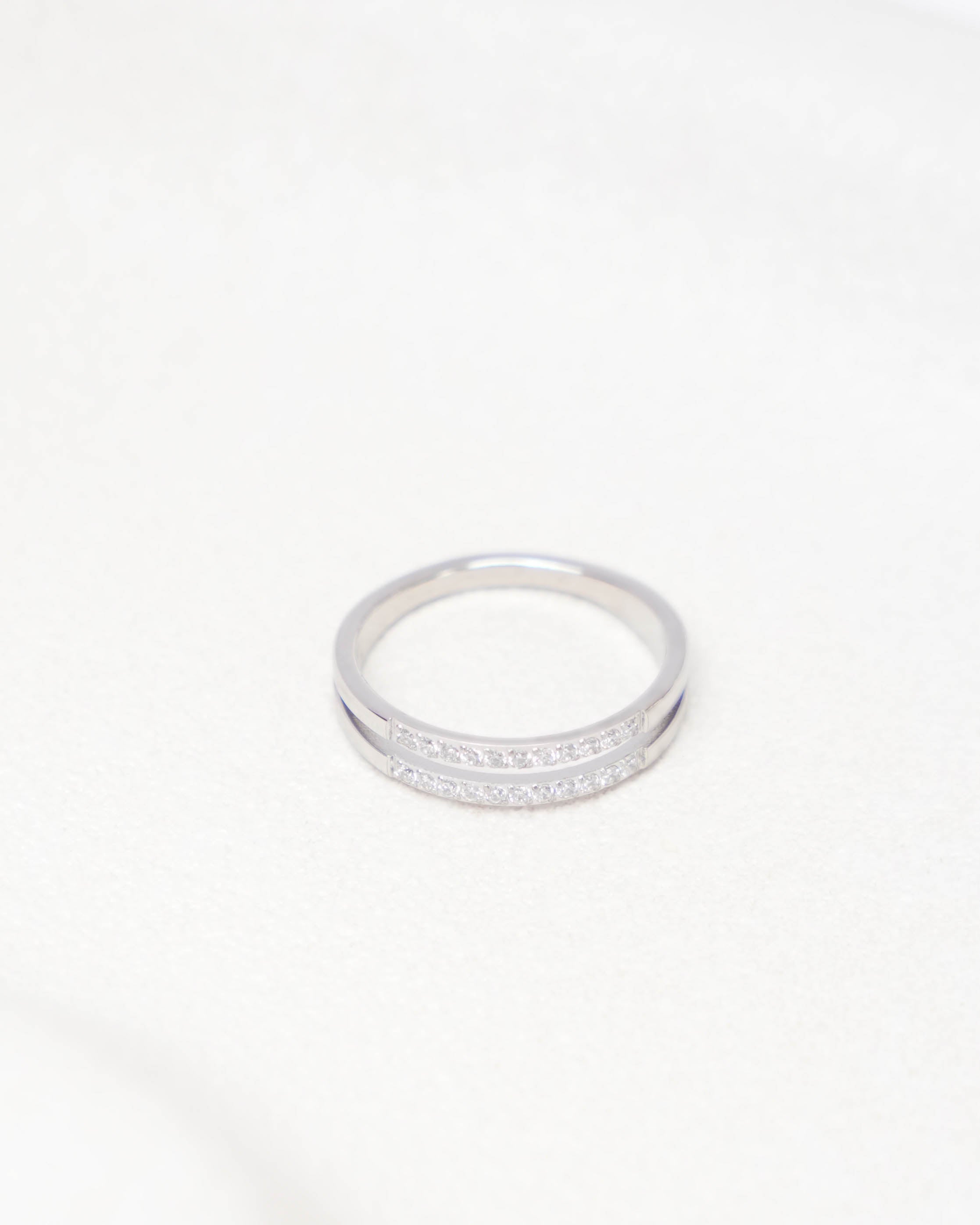 Augustine - Silver Zirconia Band Double Layered Ring