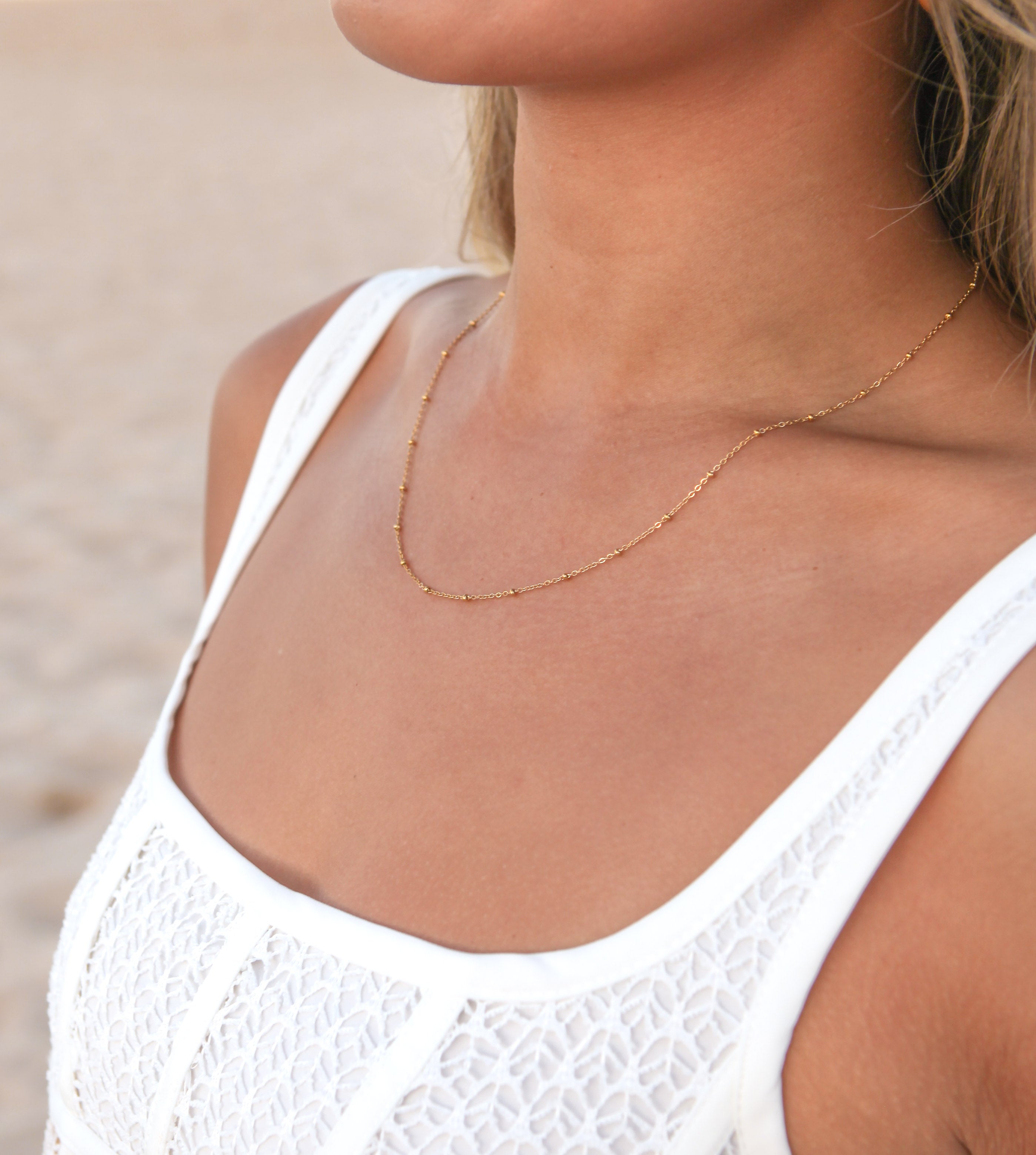 Gold Satellite Bead - 18k Gold Necklace