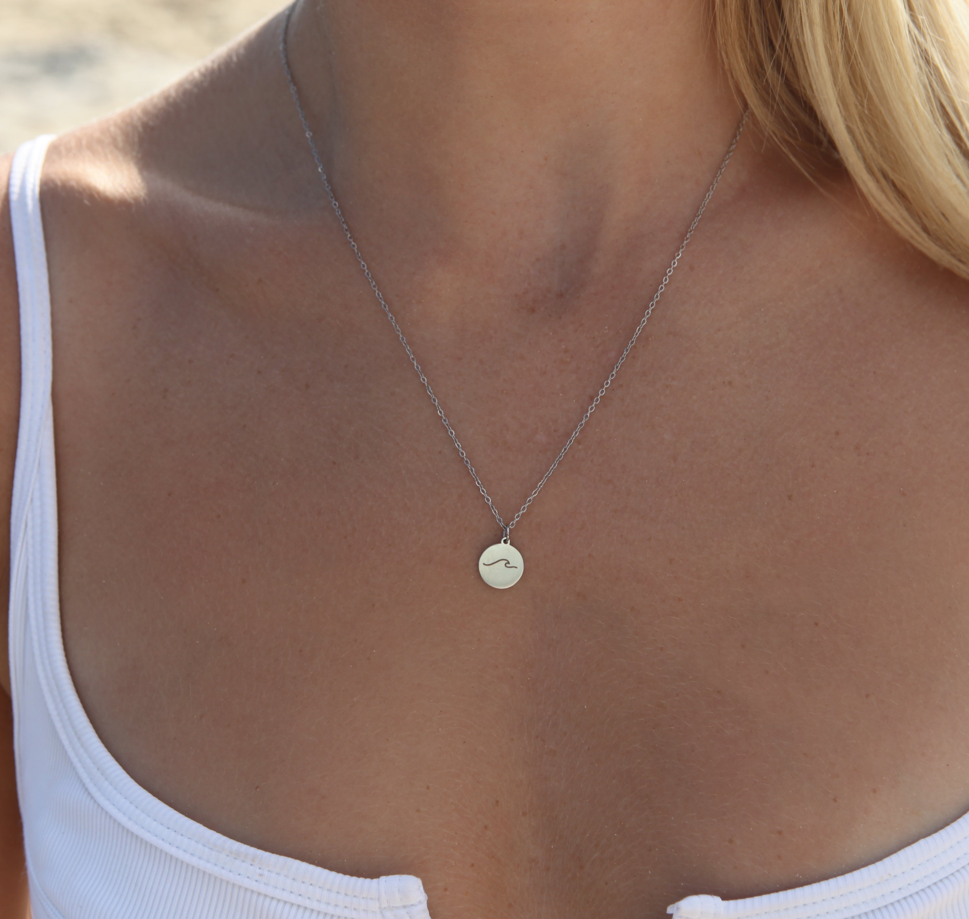 Ocean Wave Necklace Engraving - Silver - Camilla Dovey Jewelry