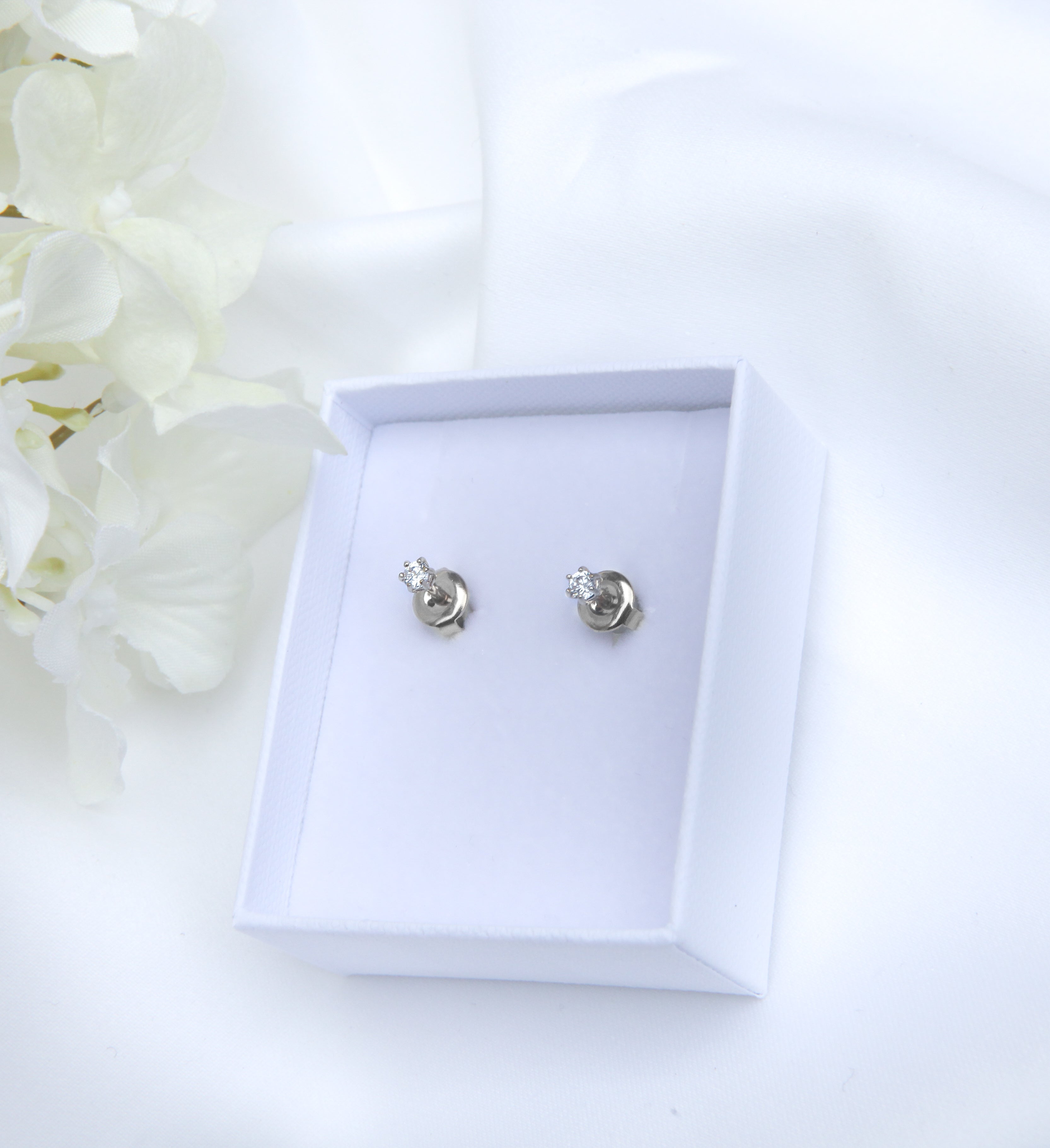 2mm Miniature Zirconia Studs - 18k Gold/Silver Earrings - Camilla Dovey Jewelry