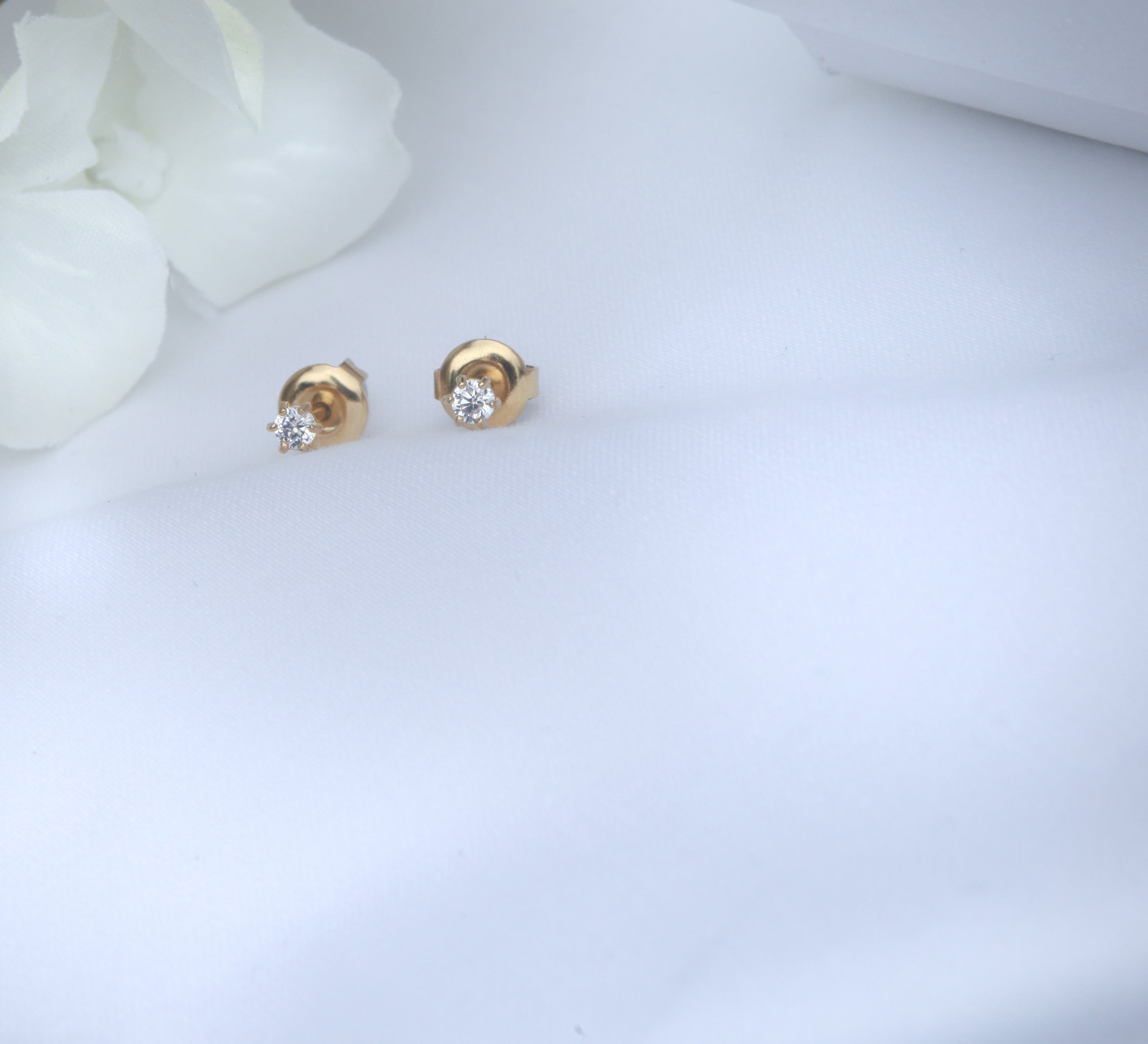 2mm Miniature Zirconia Studs - 18k Gold/Silver Earrings - Camilla Dovey Jewelry