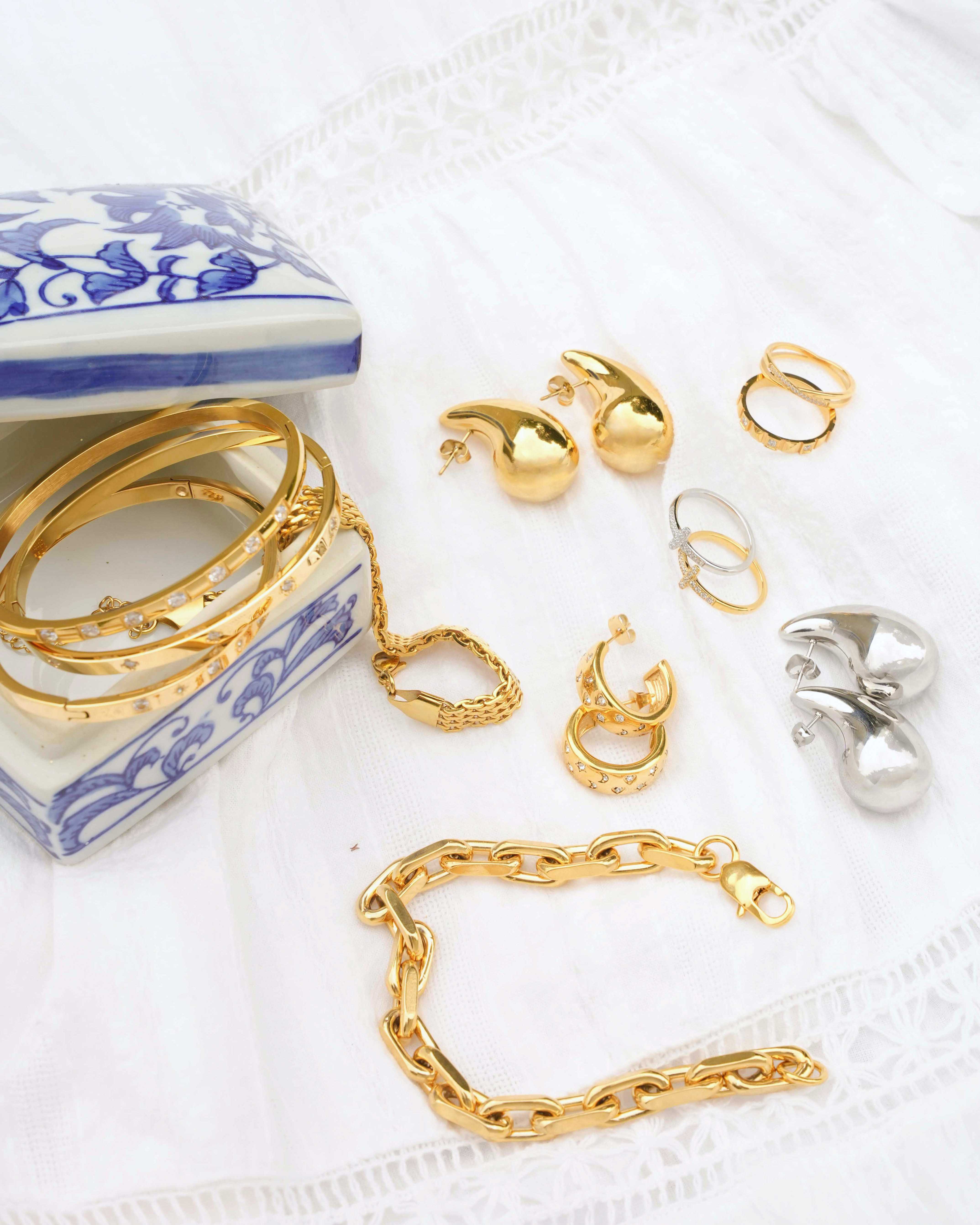 Celine -  18k Gold Dome Drop Earrings