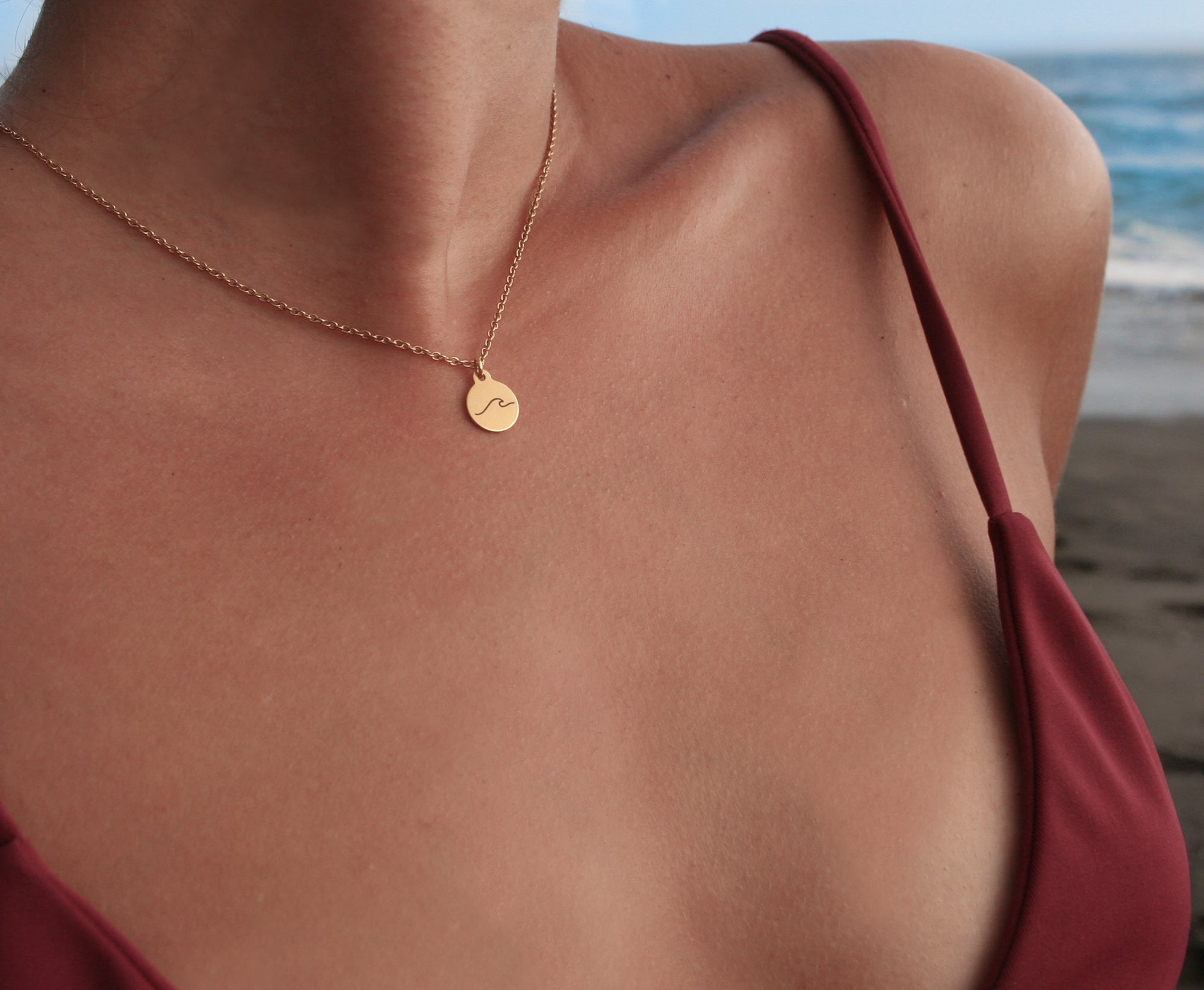 Ocean Wave Necklace Engraving - 18k Gold - Camilla Dovey Jewelry